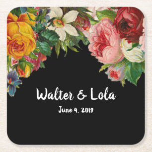 Floral Noir Rechteckiger Pappuntersetzer