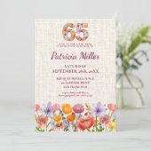 Floral Number 65th Birthday - Wildflower Einladung (Stehend Vorderseite)