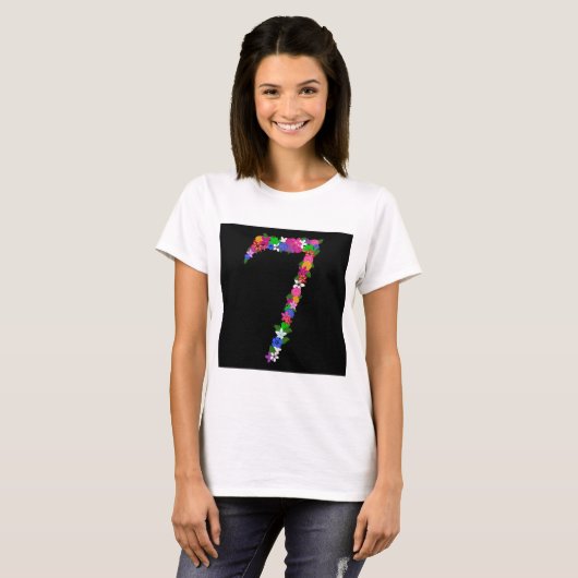 Floral Number Seven Botanical Flower Design T-Shirt (Vorne ganz)