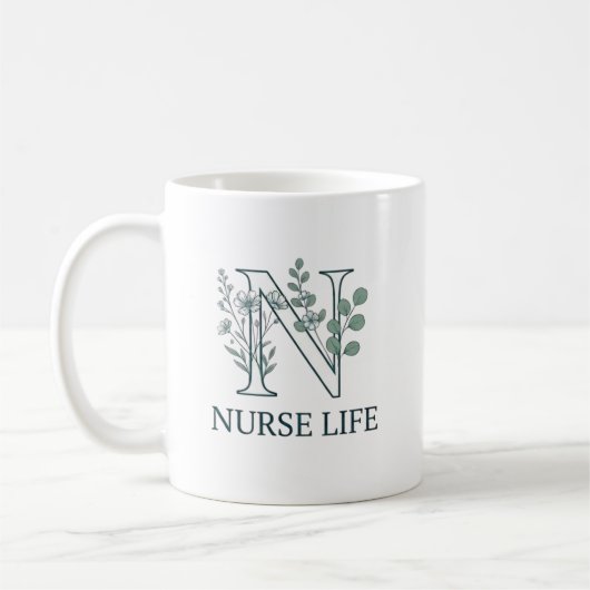 Floral Nurse Life Monogram N Kaffeetasse (Links)