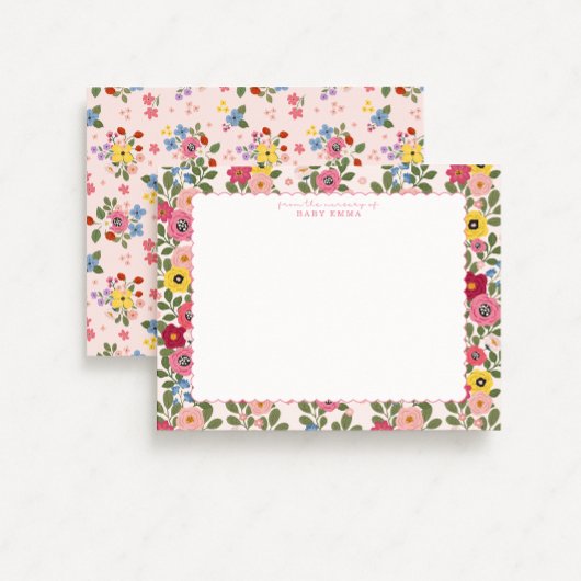 Floral Nursery Hand Drawn Scallop Border Note Card Einladung