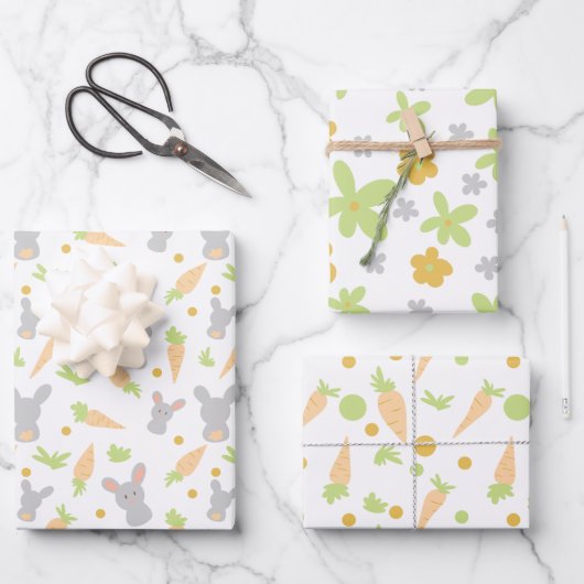 Floral Oaster Bunnies Kinder Ostern Geschenkpapier Set (Vorderseite)