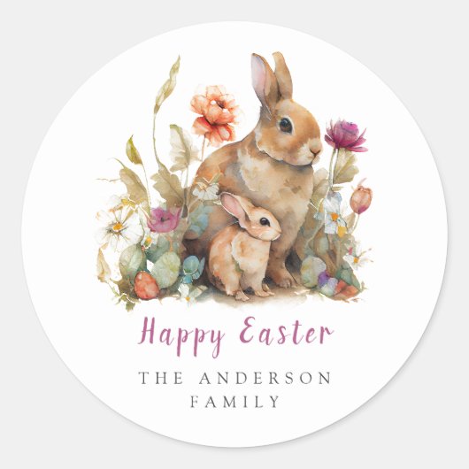 Floral Oaster Bunnies Runder Aufkleber (Vorderseite)