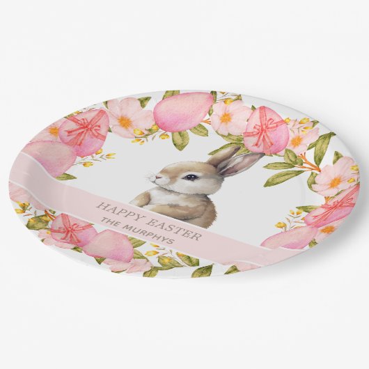 Floral Oaster Bunny | PERSONALISIERT Pappteller (Schrägansicht)