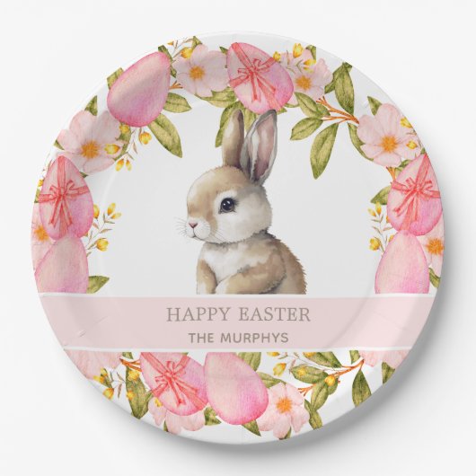 Floral Oaster Bunny | PERSONALISIERT Pappteller (Vorderseite)
