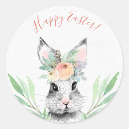 Floral Oaster Bunny Runder Aufkleber