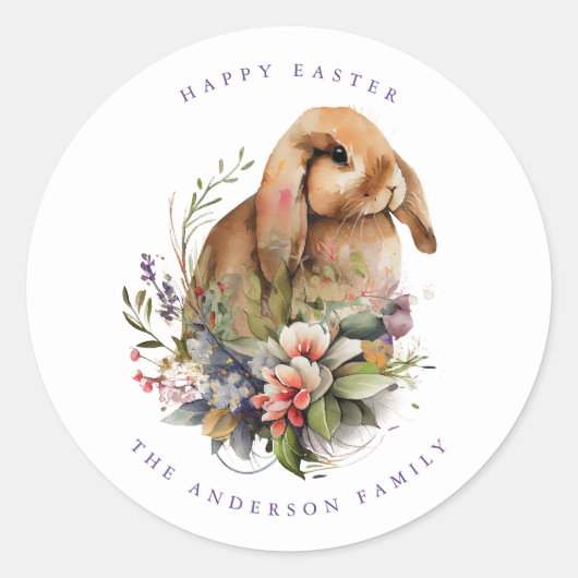 Floral Oaster Bunny Runder Aufkleber (Vorderseite)