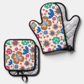 floral ofenhandschuh & Topflappen-Set (Vorderseite/Rückseite)