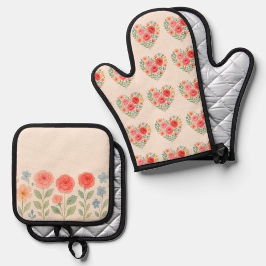 floral ofenhandschuh & Topflappen-Set (Vorderseite/Rückseite)