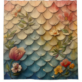 "Floral Ombre Mermaid Scales" Duschvorhang