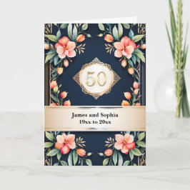 Floral on Black 50th Wedding Anniversary Karte