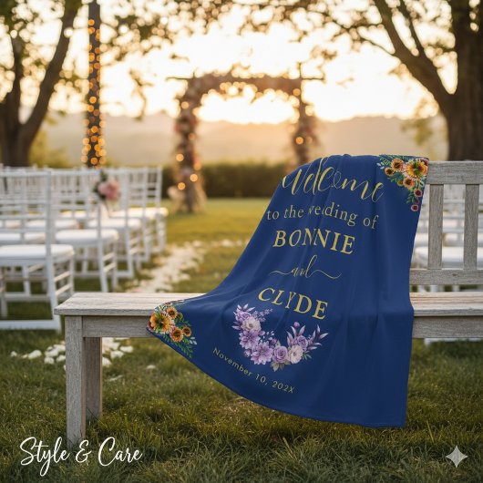 Floral on Navy Wedding Welcome 50"x60" size Fleecedecke