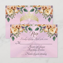 Floral on Pastel Pink Quinceanera RSVP Karte