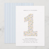 Floral One First Birthday Einladung (Vorne/Hinten)