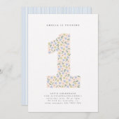 Floral One First Birthday Einladung (Vorne/Hinten)