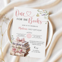 Floral One for Books First Birthday Einladung