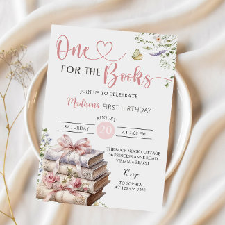 Floral One for Books First Birthday Einladung