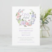 Floral Onederful First birthday Invitation Einladung (Stehend Vorderseite)