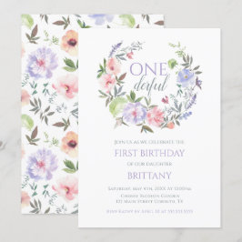 Floral Onederful First birthday Invitation Einladung