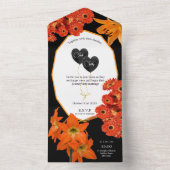 Floral Orange and Black Wedding All In One Einladung (Innen)