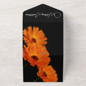 Floral Orange and Black Wedding All In One Einladung (Außenbereich)