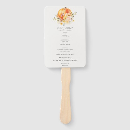 Floral Orange Autumn Pumpkin Wedding Program Fächer (Vorderseite)