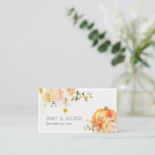 Floral Orange Autumn Pumpkin Wedding Website Visitenkarte (Stehend Vorderseite)