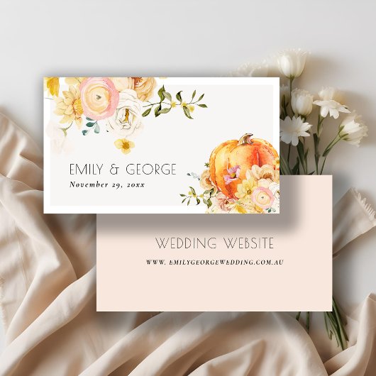 Floral Orange Autumn Pumpkin Wedding Website Visitenkarte
