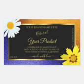 Floral Orange Blue Glitzer Black Product Labels Rechteckiger Aufkleber (Vorderseite)