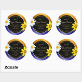 Floral Orange Blue Glitzer Black Product Labels Runder Aufkleber (Blatt)