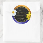 Floral Orange Blue Glitzer Black Product Labels Runder Aufkleber (Tasche)