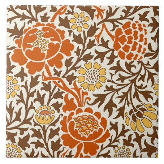 Floral, Orange Brown und Mustard Gold Fliese (Vorderseite)