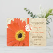 Floral Orange Coral Gerber Daisy Lace Wedding Einladung (Stehend Vorderseite)