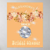 Floral Orange Disco Ball Brautparty Poster (Vorne)