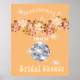 Floral Orange Disco Ball Brautparty Poster