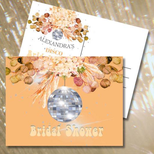 Floral Orange Disco Ball Brautparty Postkarte