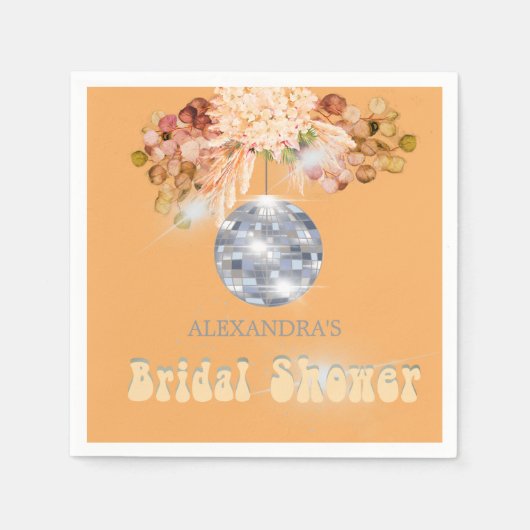 Floral Orange Disco Ball Brautparty Serviette (Vorderseite)