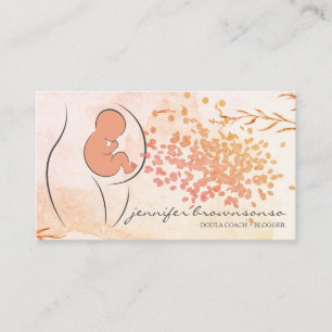 Floral Orange Doula Birth Coach schwanger Visitenkarte