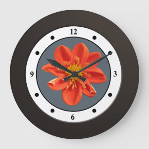 Floral Orange Garden Flower Modern Digits Große Wanduhr
