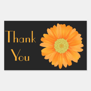 Floral Orange Gerbera Daisy Blume Black Rechteckiger Aufkleber