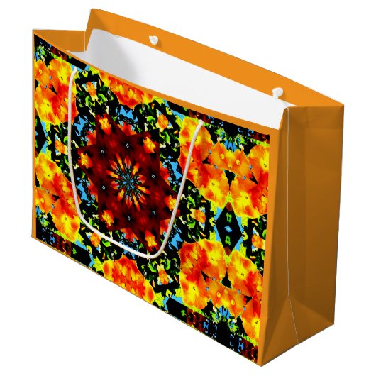 Floral Orange Große Geschenktüte (Vorderseite Schrägansicht)
