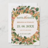 Floral Orange Grüne Wasserfarbe Rustikal Save The Date (Vorderseite)