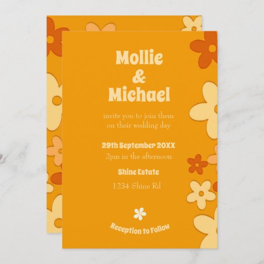 Floral Orange Moderner Chic Einladung (Vorne/Hinten)