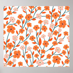 Floral Orange Pastell weiß Nahtlos Poster