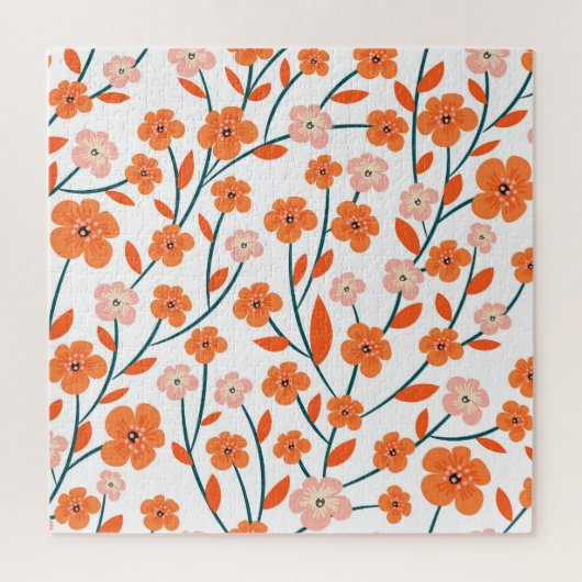 Floral Orange Pastell weiß Nahtlos Puzzle (Vertikal)