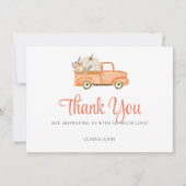 Floral Orange Pumpkin Truck Dankeskarte (Vorderseite)