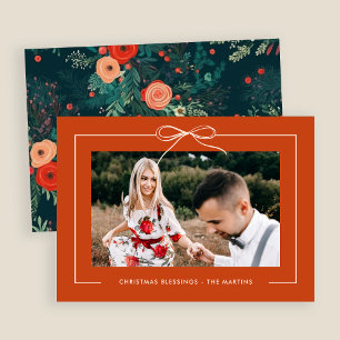 Floral Orange Ribbon Gerahmtes Foto Weihnachten