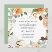 Floral Orange Später Sommer ALL IN ONE Wedding Inv Einladung (Vorne/Hinten)