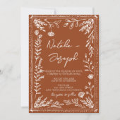 Floral Orange Terracotta Photo QR Code Wedding Einladung (Vorderseite)