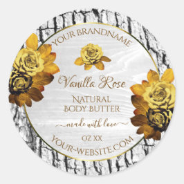 Floral Orange White Tree Bark Grain Product Labels Runder Aufkleber